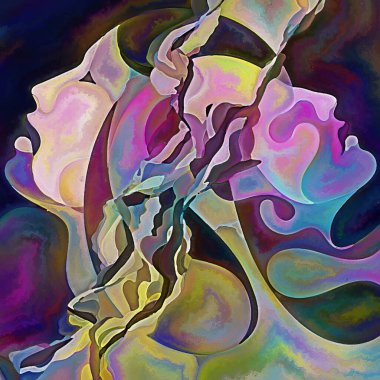 Inner Vision serisi. Zihin, sanat ve iç dünya konulu soyut dijital boya portresinin sanatsal soyutlaması.