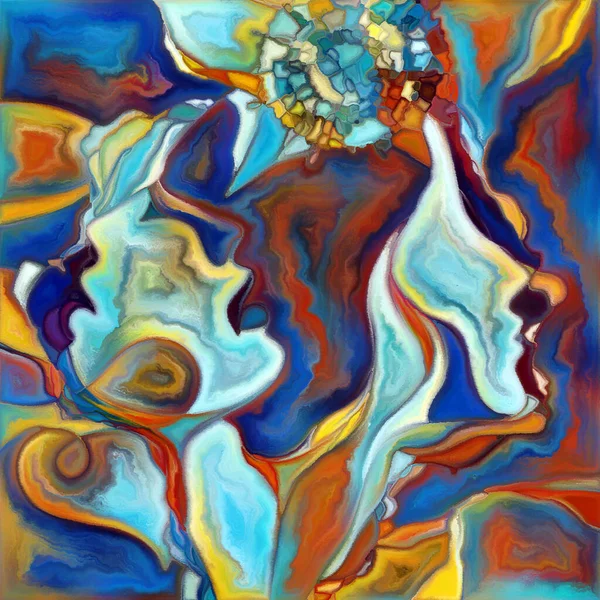 Canvas Close Series Composition Faces Symbols Colorful Painting Style Subject — Φωτογραφία Αρχείου