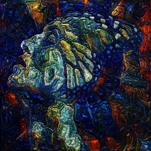 破碎的自我系列 数码彩色玻璃风格抽象肖像画的设计 适用于心灵 艺术和内心世界的设计 — 图库照片