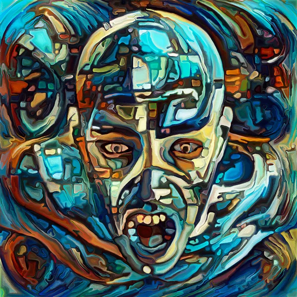 Information Overload Series Painted Rendering Fragmented Human Head Open Mouth — Stock Photo, Image