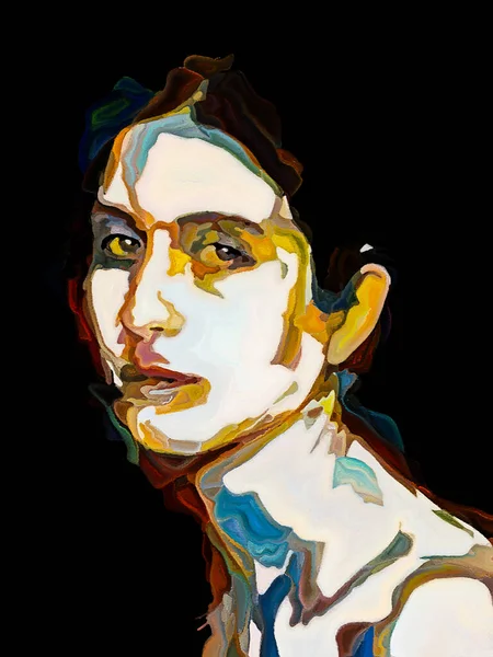 Renkler serin. Kimlik, yaratıcılık ve sanat üzerine dijital boya parçalarıyla yapılmış kadın portresi.