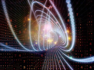 Sayıların üç boyutlu illüstrasyonu, ışık izi yapıları ve dijital teknoloji ve dijital iletişim konularındaki ışık bileşimi
