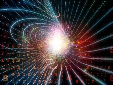 Sayıların üç boyutlu illüstrasyonu, ışık izi yapıları ve dijital teknoloji ve dijital iletişim konularındaki ışık bileşimi