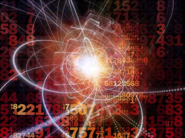 Sayıların üç boyutlu illüstrasyonu, ışık izi yapıları ve dijital teknoloji ve dijital iletişim konularındaki ışık bileşimi