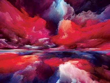 Peyzaj Büyüsü. Color Dreams serisi. İç dünya, hayal gücü, şiir, sanat ve tasarım konuları için boya, doku ve gradyan bulutların bileşimi