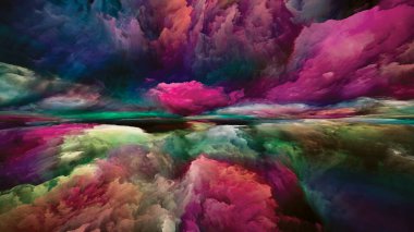 Hayal Dünyası Manzarası. Color Dreams serisi. İç dünya, hayal gücü, şiir, sanat ve tasarım konularındaki boya, doku ve gradyan bulutların arkaplan kompozisyonu