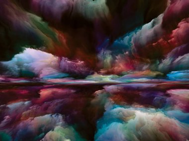 Manzaranın Gizemi. Color Dreams serisi. İç dünya, hayal gücü, şiir, sanat ve tasarım için boya, doku ve gradyan bulutların etkileşimi