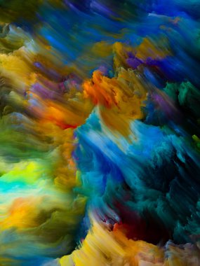 Renkli girdap serisi. Yaşam, yaratıcılık ve sanat konularındaki tuvalin üzerindeki sıvı boyanın renkli hareketinin bileşimi