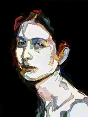 Renkler serin. Kimlik, yaratıcılık ve sanat üzerine dijital boya parçalarıyla yapılmış kadın portresi.