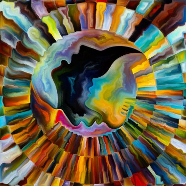 İç Kuvvetler serisi. İç güçler ve ruhsal enerjiler üzerine karanlık ve aydınlık siluetlerin renkli soyutlanması ve şekiller