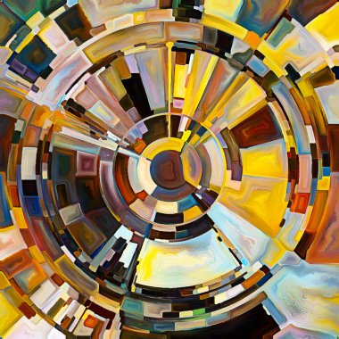 Dua Çemberi serisi. Yaşamın manevi enerji ve gücünün kaynağını temsil etmek için ışık saçan renk ve organik dokunun soyut renkli çizimleri, ışınları ve kemerleri.