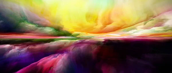 Afterlife of Colors. Landscapes of the Mind series. Image of bright paint, motion gradients and surreal mountains and clouds in conceptual relevance to life, art, poetry, creativity and imagination