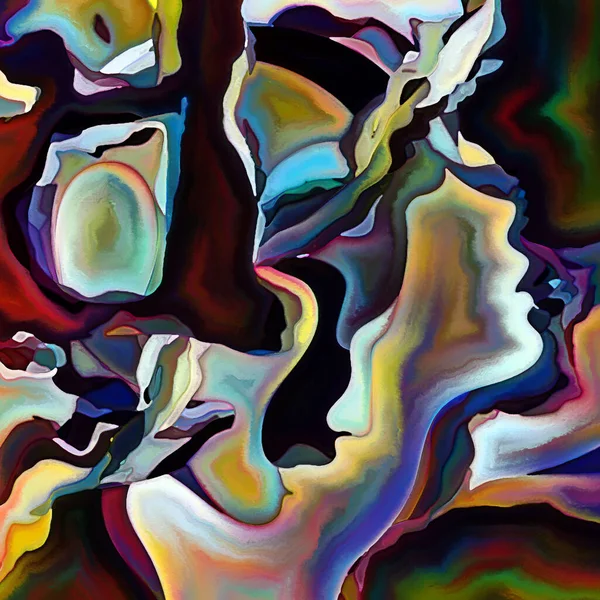 Parçalanmış Self serisi. İnsan yüzü ana hatları ve insan ilişkileri, zihin, psikoloji, iç dünya, yaratıcılık, zihinsel hastalık ve sanat konularındaki soyut şablon kompozisyonu.