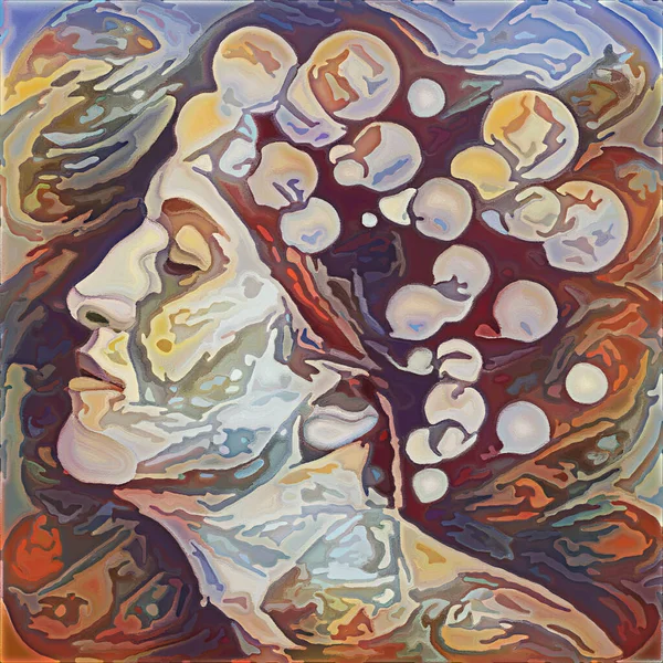 Losing Marbles Series Surreal Rendering Womans Face Multicolor Palette Subject — Stock Photo, Image
