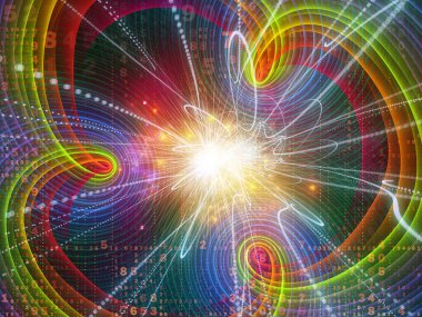 Sayıların üç boyutlu illüstrasyonu, ışık izi yapıları ve dijital teknoloji ve dijital iletişim konularındaki ışık bileşimi