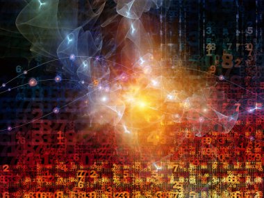 Sayıların, fraktal zarların ve ışıkların dijital teknoloji ve iletişim konularındaki 3 boyutlu çizimi