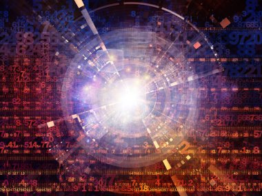 Dijital Bağlantı serisi. Matematik, teknoloji ve eğitim için gerekli sayılar, ışıklar ve ağ düğümlerinden oluşan soyut tasarım.