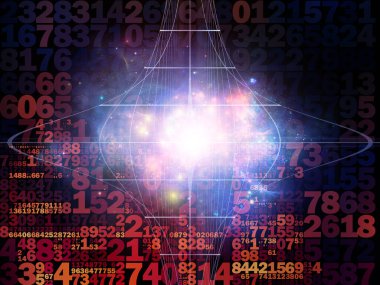 Dijital Bağlantı serisi. Matematik, teknoloji ve eğitim için bir metafor olarak sayılar, ışıklar ve ağ düğümlerinden oluşan tasarım.