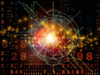 Dijital Sinyal Serisi. Sayılar, elektronik izler ve dijital teknoloji ve iletişim konularındaki ışık kompozisyonu