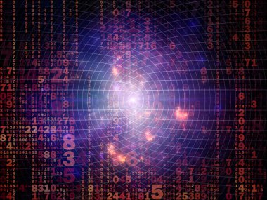 Dijital Bağlantı serisi. Matematik, teknoloji ve eğitim projelerinde kullanılacak sayılar, ışıklar ve ağ düğümlerinin arkaplanı.