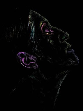 Kişilik Çalışmaları serisi. Sanat, şiir ve tiyatro projelerinde kullanılmak üzere Benekleme Tekniğiyle idam edilen genç bir kadının yüzü.