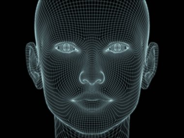 İnsan kafasının teknoloji, eğitim ve bilgisayar bilimleri illüstrasyonlarında kullanılması için tel örgüye dönüştürülmesi