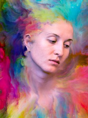 İç dış serisi. Kadın portre canlı boya ile erimiş ve duygular, duygular, iç dünya, yaratıcılık ve hayal gücü projelerde kullanım için uygun zemin oluşur