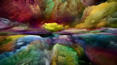 Hayal Dünyası Manzarası. Color Dreams serisi. İç dünya, hayal gücü, şiir, sanat ve tasarım konularındaki boya, doku ve gradyan bulutların arkaplan kompozisyonu