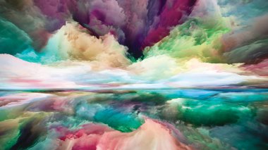 Çoklu Renkli Peyzaj. Color Dreams serisi. İç dünya, hayal gücü, şiir, sanat ve tasarım teması üzerine boya, doku ve gradyan bulutların bileşimi