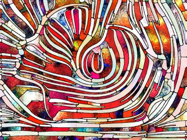 Çok renkli ışık. Lekeli Camlar Birliği serisi. Parçalanma, sanat, şiir ve tasarım birliğinin teması üzerine renk ve doku parçalarının kompozisyonu