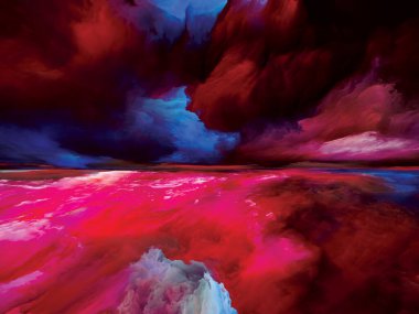 Hayalet Bulutlar. Gerçekliğe Kaçış dizisi. Sahne resmi, hayal gücü, yaratıcılık ve sanat konularında gerçeküstü günbatımı renkleri ve dokularının arkaplan tasarımı