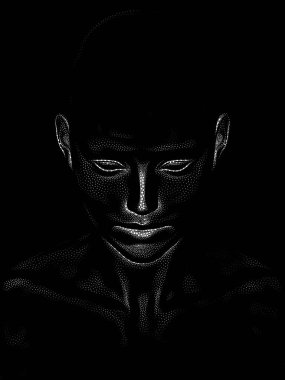 Nokta Hazırlama serisi. Bir insan modelinin 3 boyutlu görüntüleme tekniği noktalama tekniğiyle uygulanır..