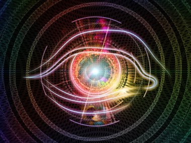 Göz sembolü, soyut teknolojik unsurlar ve bilim ve eğitim konularındaki ışık bileşimi