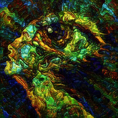 Parçalanmış Self serisi. Zihin, sanat ve iç dünya projeleri için dijital vitray biçiminde soyut portrelerin yaratıcı düzenlenmesi.