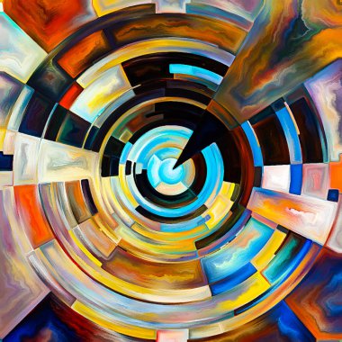 Dua Çemberi serisi. Disk, ışın ve yayılan renk ve organik dokunun dijital tablosu ruhani enerji ve yaşam gücünün kaynağını temsil eder..