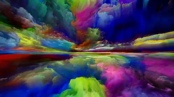 Gökkuşağı Aydınlanması Gerçekliğe Kaçış Dizisi Doğaüstü Günbatımı Renklerinin Manzara Resmi — Stok fotoğraf