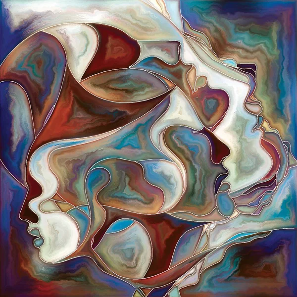 Canvas Close Serie Zusammenspiel Von Gesichtern Und Symbolen Farbenfrohen Malstil — Stockfoto