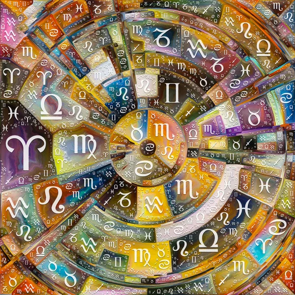 Omloppsbanor Astrologiserien Abstrakt Färgglada Målning Disk Strålar Och Valv Strålande — Stockfoto