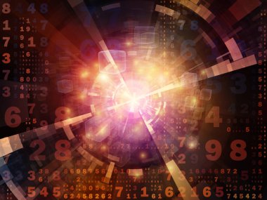 Dijital Bağlantı serisi. Matematik, teknoloji ve eğitim için gerekli sayılar, ışıklar ve ağ düğümlerinden oluşan soyut tasarım.