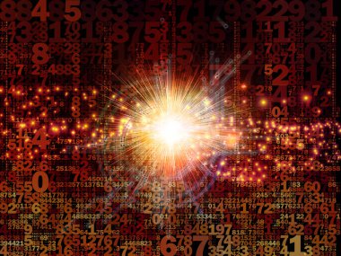 Dijital Sinyal Serisi. Sayılar, elektronik izler ve dijital teknoloji ve iletişim konularındaki ışık kompozisyonu