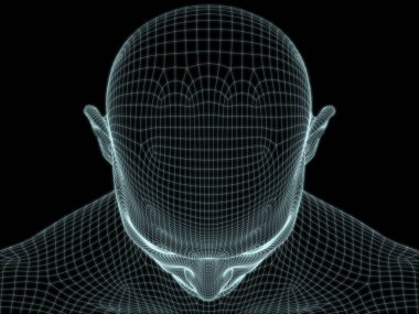 Teknoloji, eğitim ve bilgisayar bilimleri illüstrasyonlarında kullanılmak üzere insan kafası 3D kablo örgüsü oluşturma