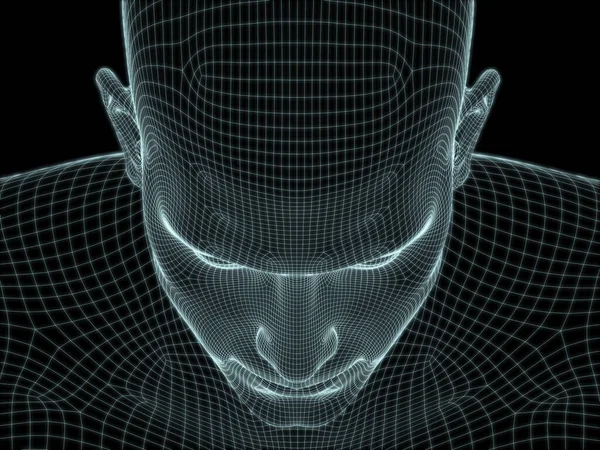 线状网格中人脸的三维图解 用于技术 教育和计算机科学图解 — 图库照片