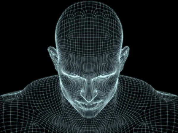 3D技術 コンピュータサイエンスのイラストで使用するためのワイヤメッシュ内の人間の顔のイラスト — ストック写真