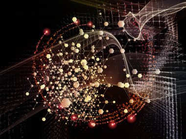 Soyut Ağ Sistemi. Bilim, eğitim ve modern teknoloji konularındaki parçacıklar, ışıklar ve soyut element bileşimi.