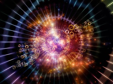 Sanal etkileşim serisi. Fraktal şebekeler, ışıklar ve soyut elementler bilgisayar bilimi, teknoloji ve eğitim konularında 3D sunuluyor.