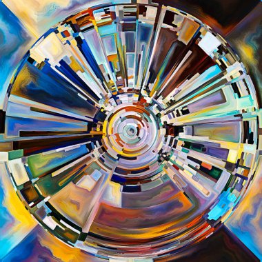 Dua Çemberi serisi. Disk, ışın ve yayılan renk ve organik dokunun dijital tablosu ruhani enerji ve yaşam gücünün kaynağını temsil eder..