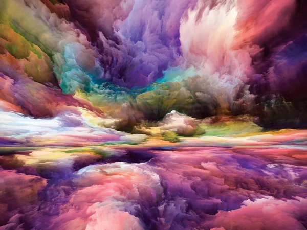 Afterlife of Colors. Landscapes of the Mind series. Image of bright paint, motion gradients and surreal mountains and clouds in conceptual relevance to life, art, poetry, creativity and imagination