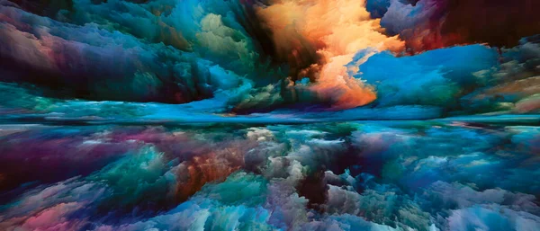 色の死後 心の風景 シリーズ 創造性と想像力に関連する概念的に明るい塗料 運動勾配やシュールな山や雲のイメージ — ストック写真