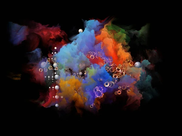 Cloud Networking Series Composition Gears Molecule Symbols Colorful Smoke Subject — Stock Photo, Image