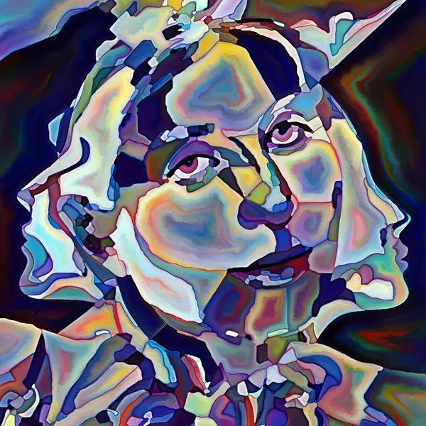 Fragmented Self series. Human face outlines and colorful pattern composition on subject of human relationships, mind, psychology, inner world, creativity, mental illness and art.